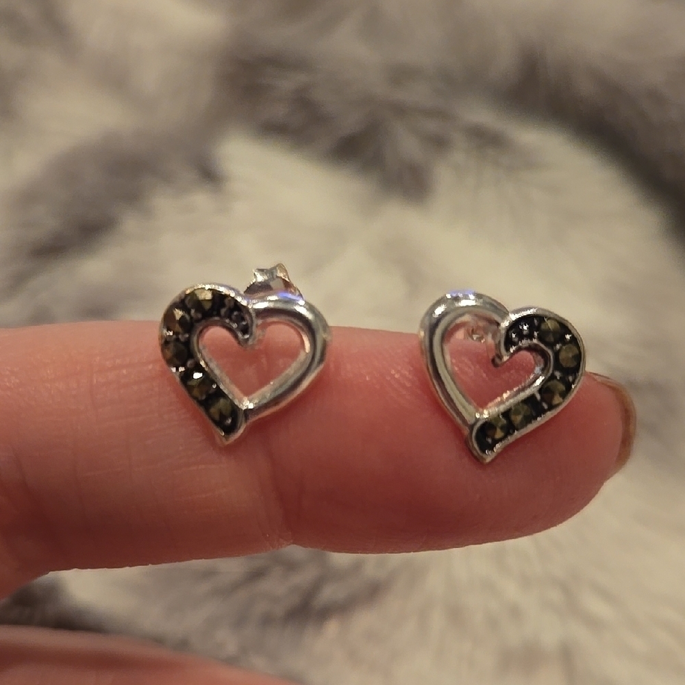 Sterling Silver And Marcasite Heart Earrings Brand New In Box